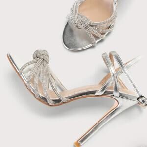 NEW Lulus Noranie Silver Rhinestone High Heel Sandals